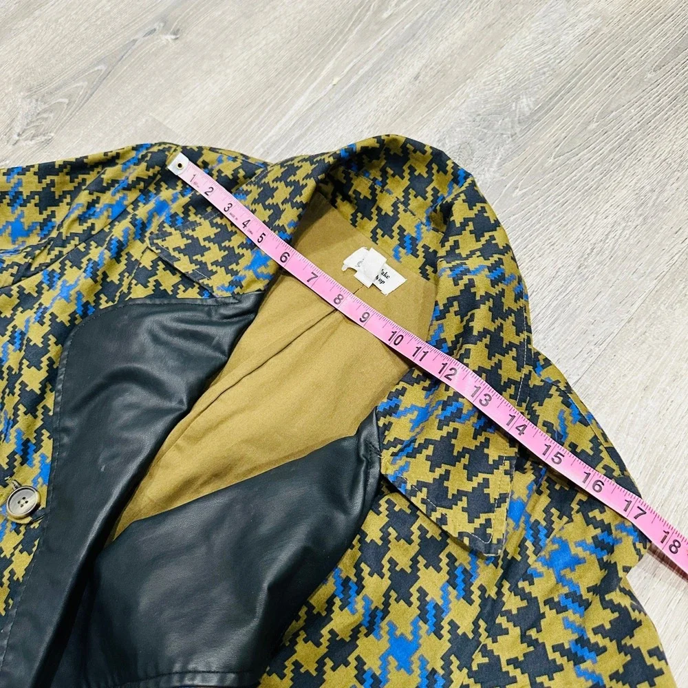 The Drop signedblake Houndstooth Trench Coat Olive Blue Faux Leather Trim M - Picture 9 of 16